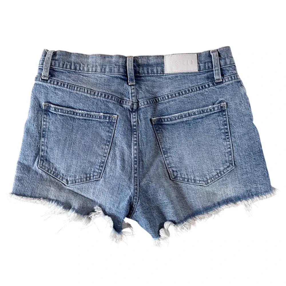Pistola Distressed Denim Shorts Light Wash Button Fly Frayed Hem Size 27